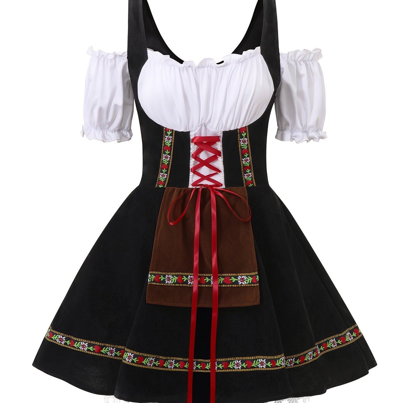 Women's Bavarian Dirndl Dress with Lace-Up Corset for Oktoberfest