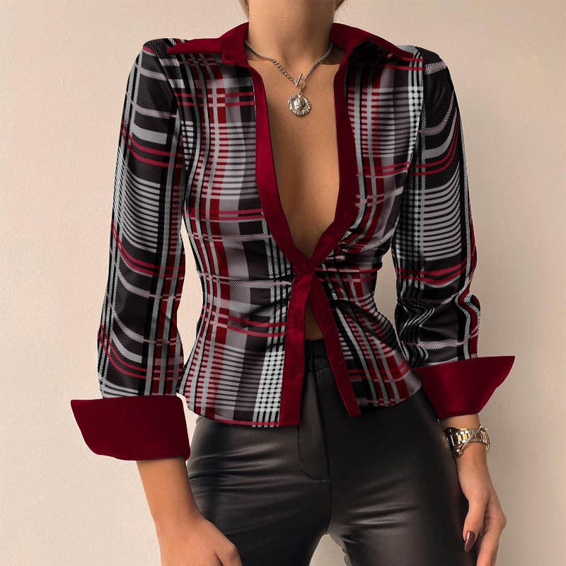 Women’s Blouse | V-Neck PU Leather & Printed Styles | Long Sleeve & Tie-Front | Comfortable Fit