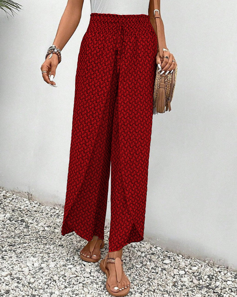 Women’s Wide-Leg Palazzo Pants | Geometric Print | Elastic Waistband & Pockets | Comfortable Fit
