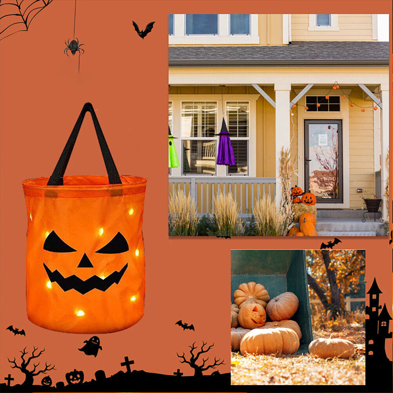 Personalized Halloween Pumpkin Tote with Glowing LED Lights