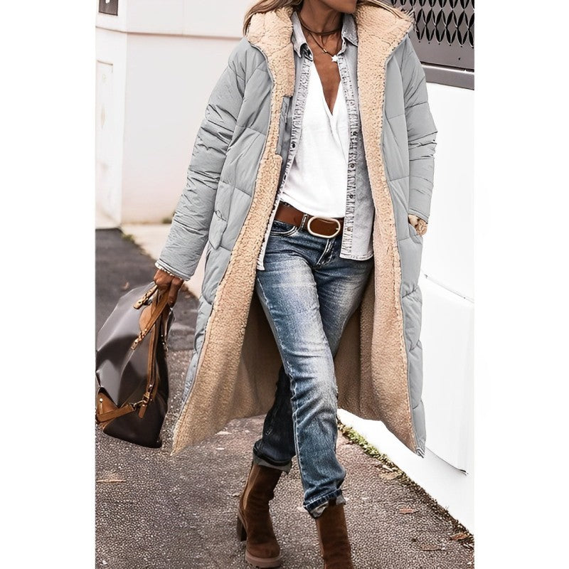 Women’s Long Winter Coat | Teddy Lining & Quilted Design | Reversible Style | Comfortable Warmth