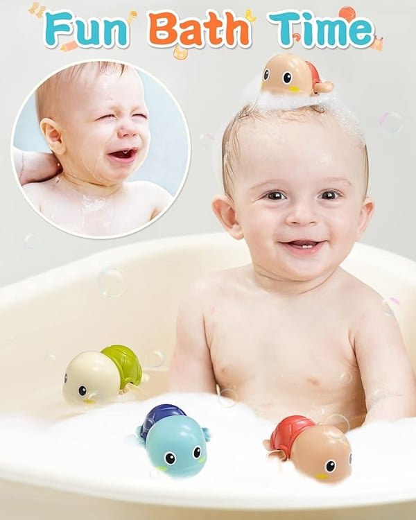 Set of 6 Wind-Up Turtle Bath Toys for Swimming Fun