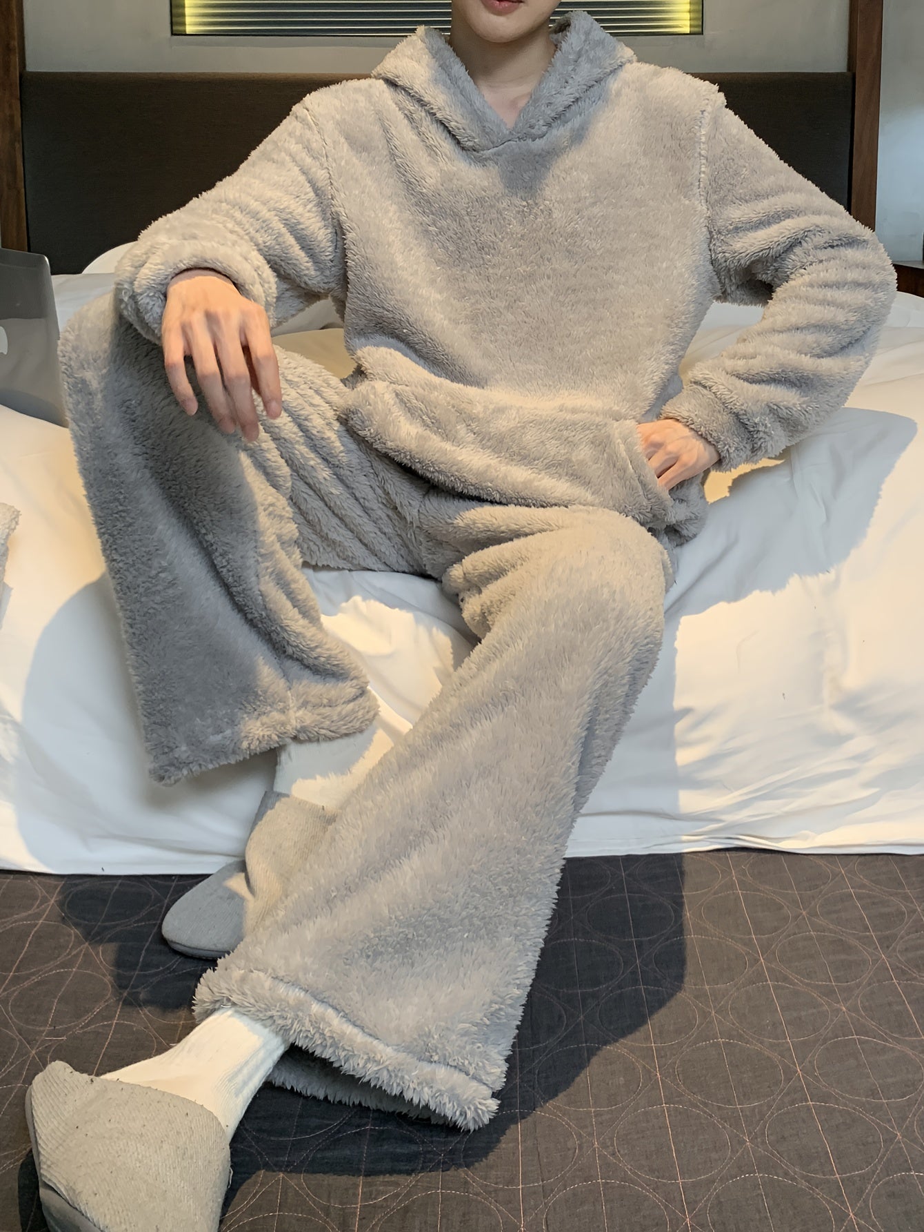 Men's Velvet Pajama Set | Hooded Warmth | Cozy Soft Comfort | Polyester