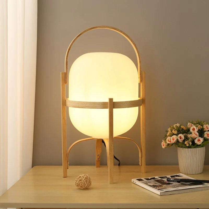 RadiantNest Dual-Tone Wooden Table Lamp with Glass Shade