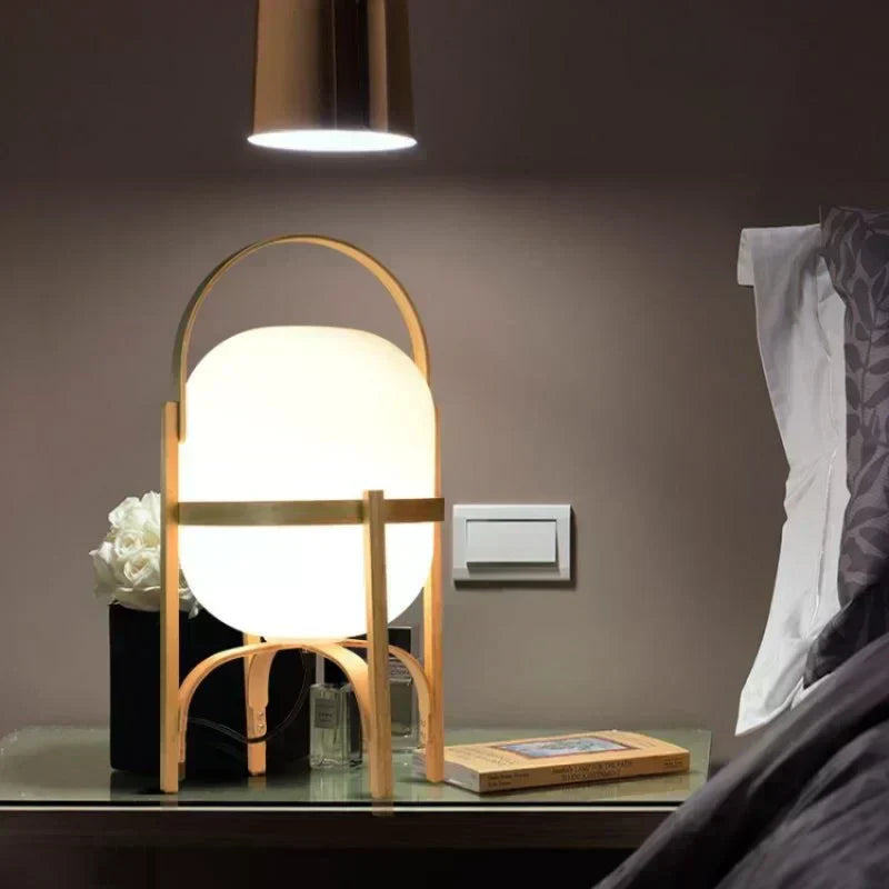 RadiantNest Dual-Tone Wooden Table Lamp with Glass Shade