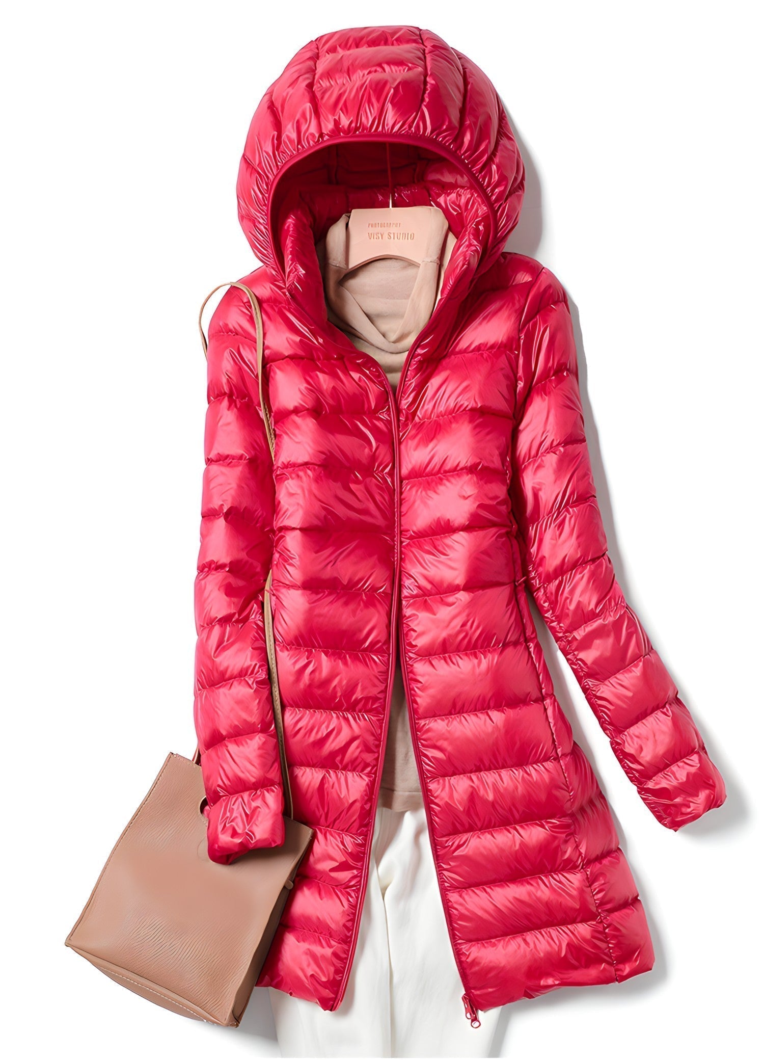 Women’s Long Down Jacket | Lightweight Down & Quilted Design | Polyester & Cotton | Detachable Hood
