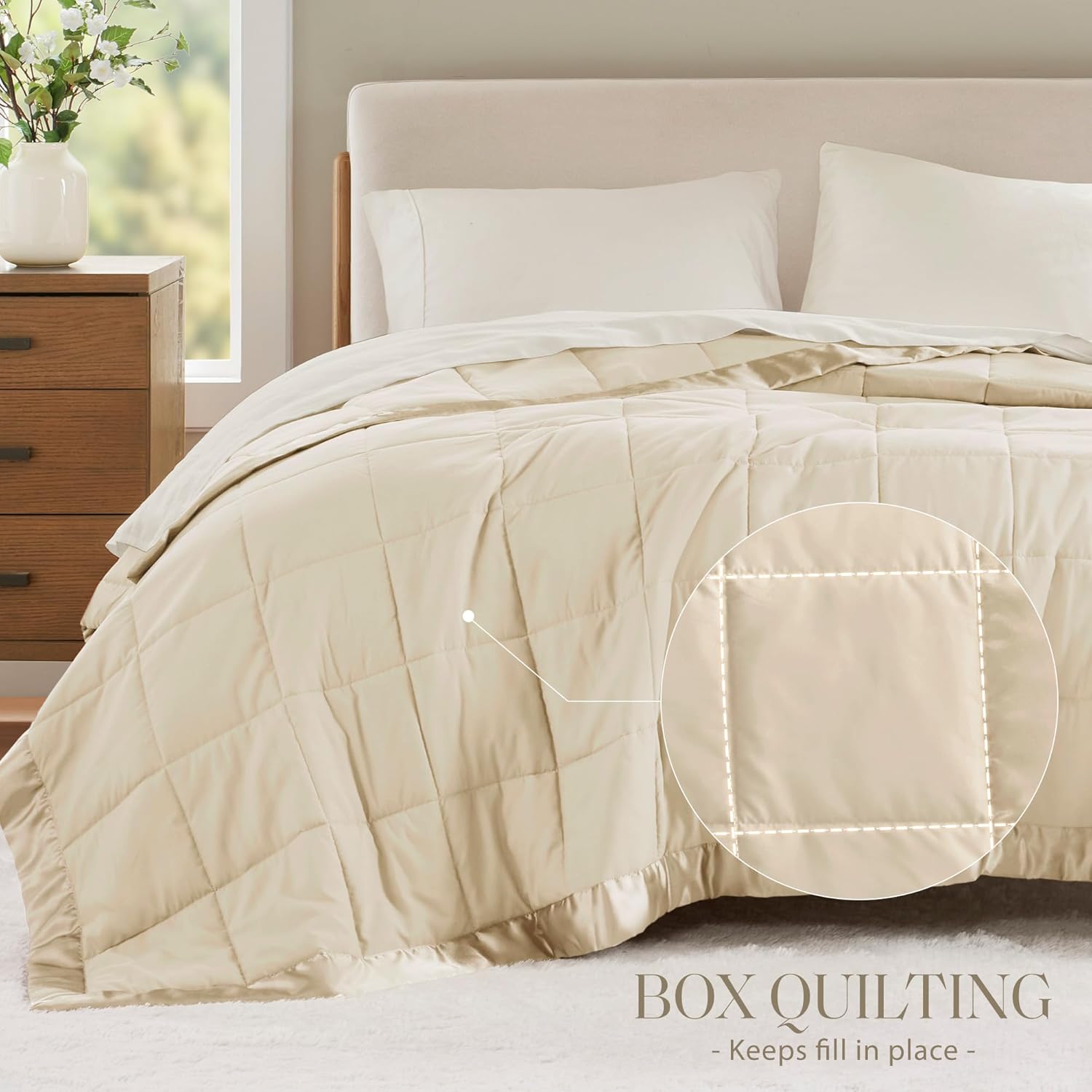 Lightweight Down Alternative Blanket with Moisture-Wicking – All Season Bed Cover with Satin Trim