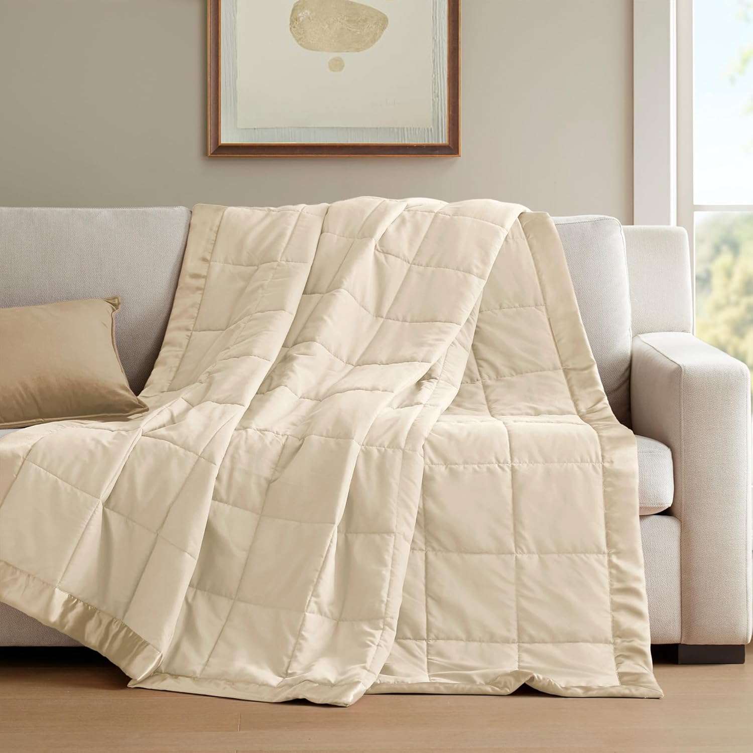 Lightweight Down Alternative Blanket with Moisture-Wicking – All Season Bed Cover with Satin Trim
