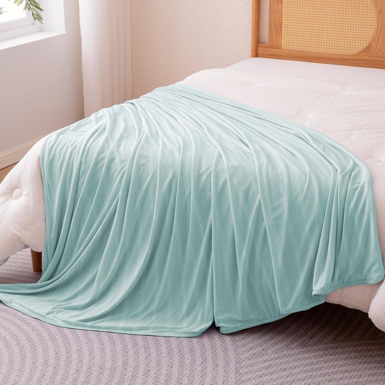 Lightweight Striped Cooling Blanket for Hot Sleepers | Reversible Throw for Bed & Sofa