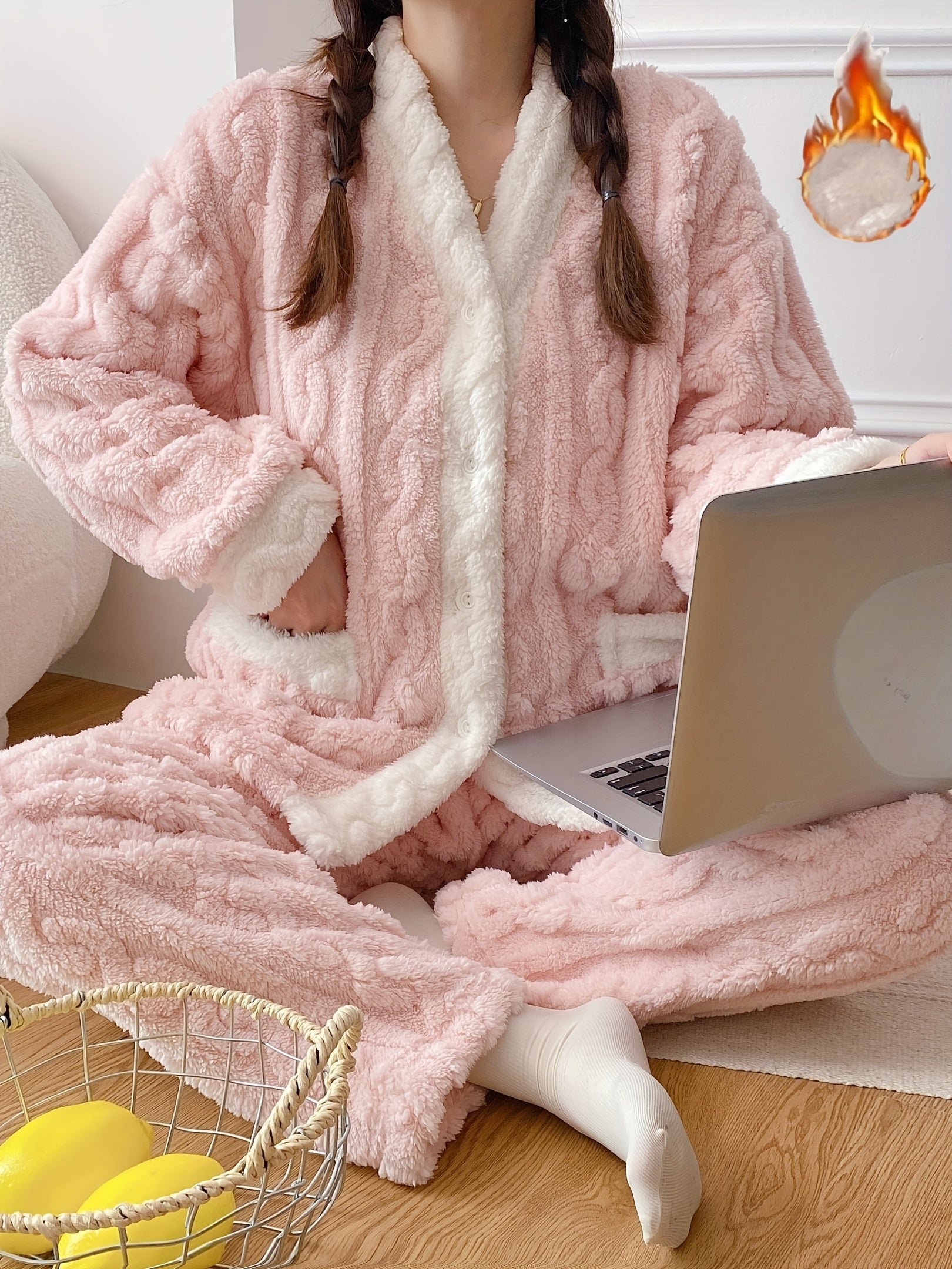 Women's Fleece Pajama Set | Long Sleeve | Winter Warmth | Polyester