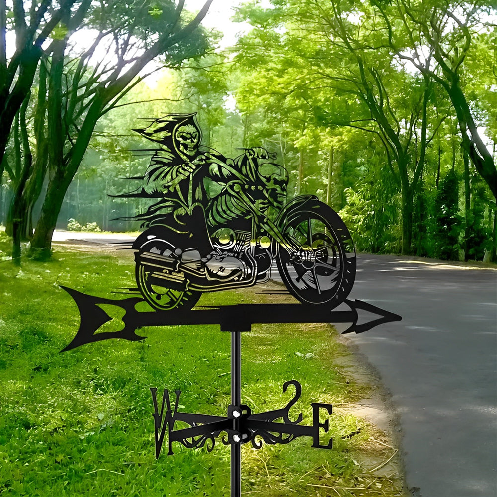 Skull Motorcycle Halloween Weathervane Stainless Steel Outdoor Decor
