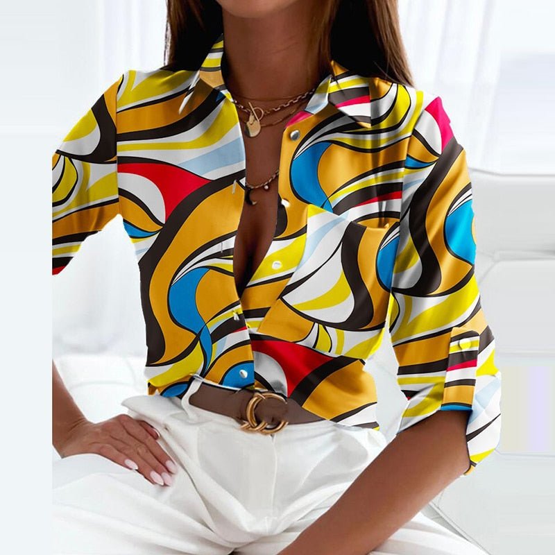 Women's Button-Down Blouse | Turn-Down Collar | Polyester Fabric | Versatile Work & Casual Wear