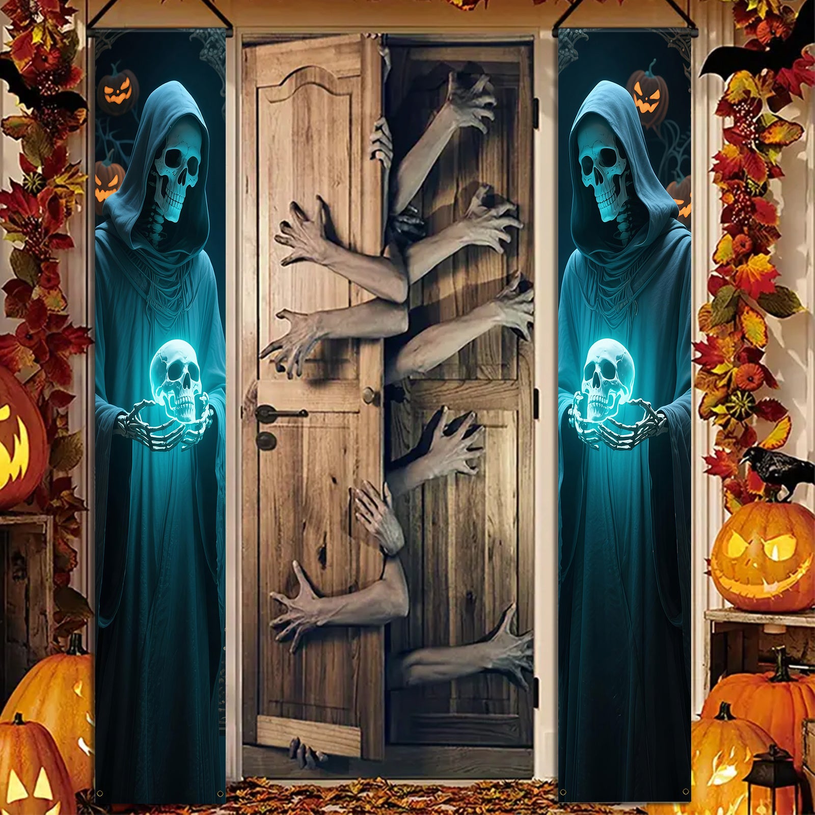 Halloween Skeleton Hanging Banners for Door & Wall Décor, Polyester