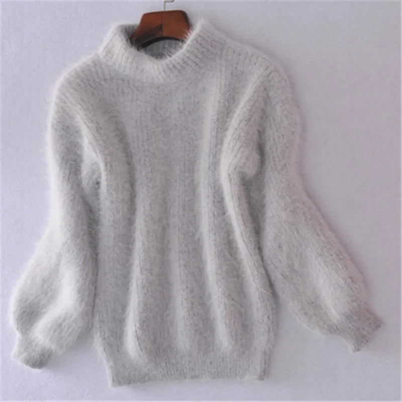 Women’s Sweater | Loose Knit Angora & Voluminous Sleeves | Oversized Cozy Fit