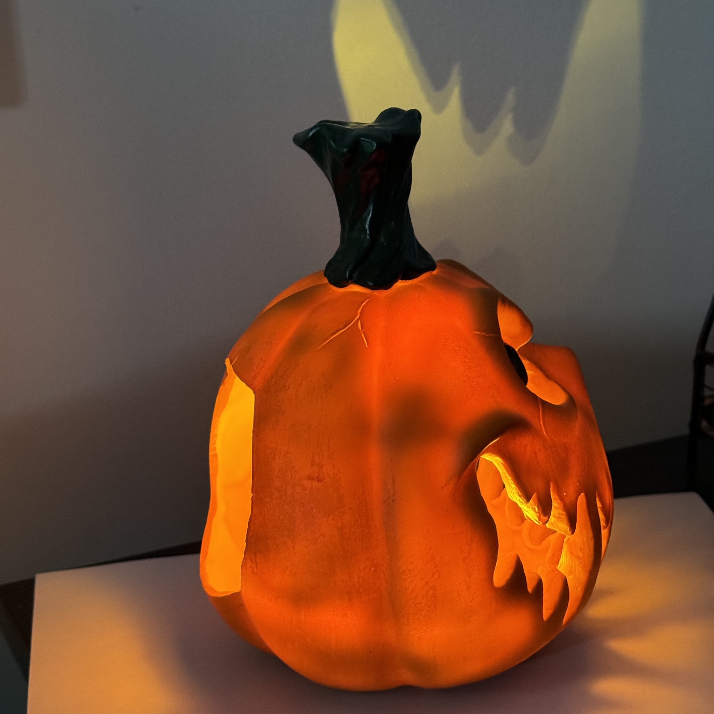 Giant Hollow Halloween Pumpkin Decoration with Carved Skull Design