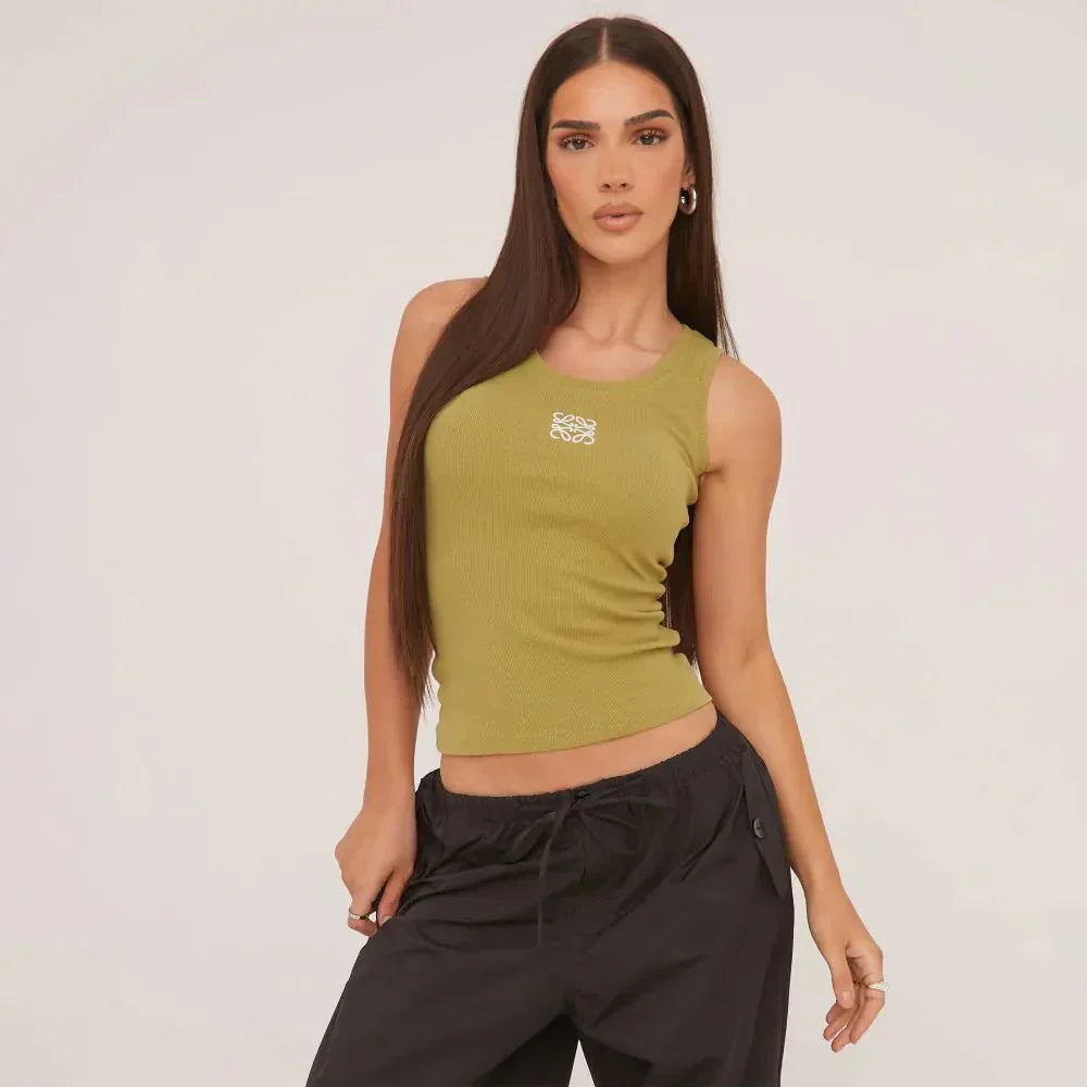 Women’s Ribbed Knit Tank Top | Delicate Embroidery Detail | Stretch Fabric | Comfortable Fit