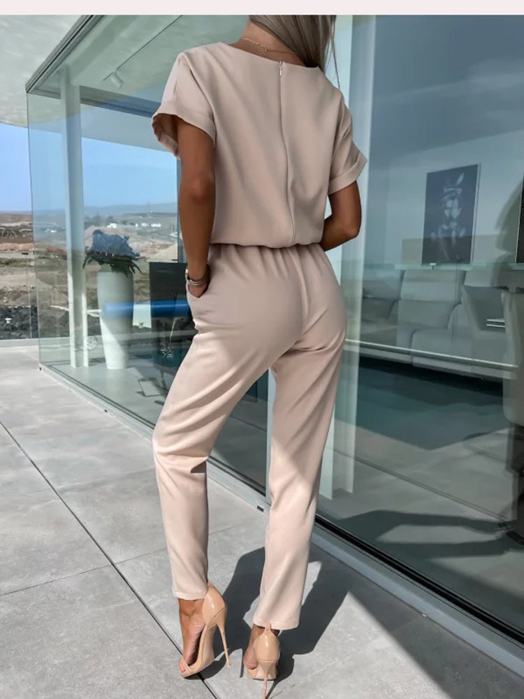 Women's Jumpsuit | Short-Sleeve with Tie Belt | Tailored Fit | Versatile Office & Event Wear