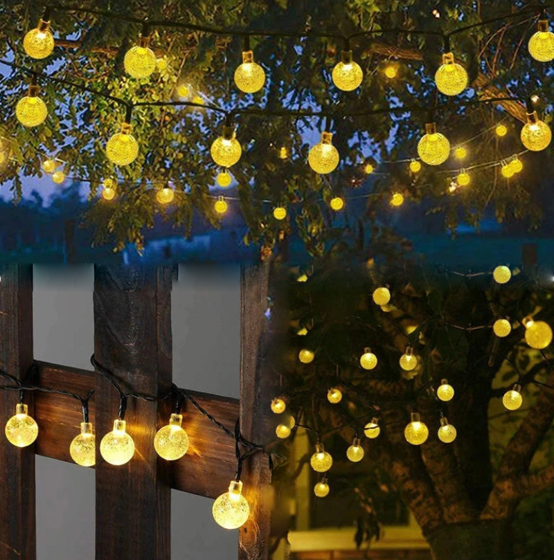 Solar Crystal Globe LED String Lights | Waterproof IP65 Outdoor Solar String Lights | 8 Modes, Warm White & Multicolor | 5-12M, Eco-Friendly Garden Decor