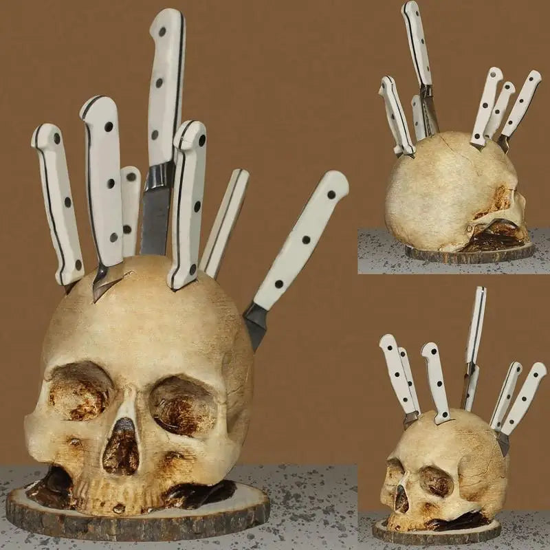 Halloween Skull Knife Holder Resin Kitchen Decor