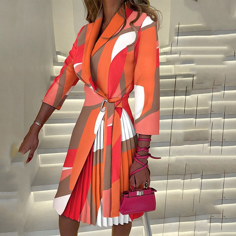 Women's Blazer Dress | Notched Collar & Wrap Front | Polyester Fabric | Adjustable Waist Belt