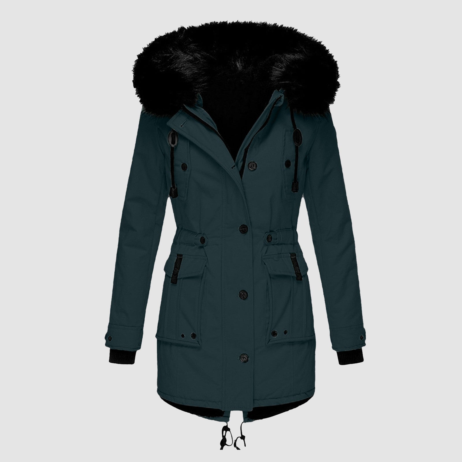 Women’s Parka Coat | Faux Fur Hood & Insulated | Adjustable Waist & Multiple Pockets | Wind Protection