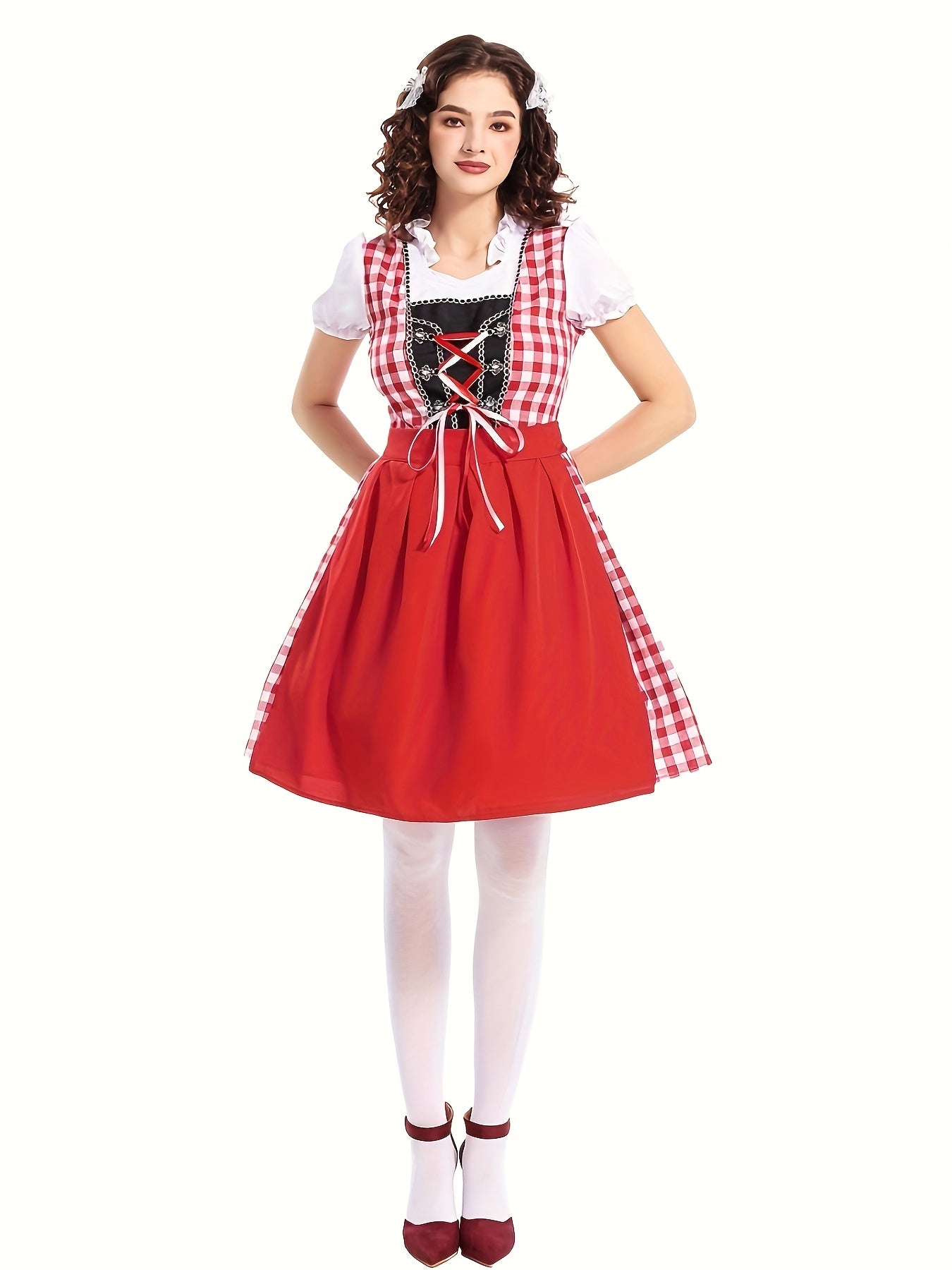 Women's Traditional Oktoberfest Dirndl Dress with Gingham Apron