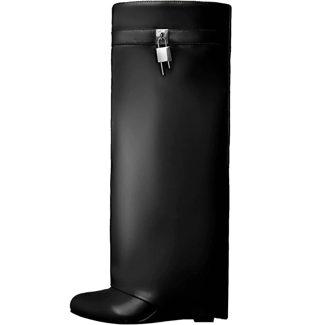 Women’s Knee-High Boots | PU Leather Durable Design | Side Zip with Padlock Pull | Comfortable Fit