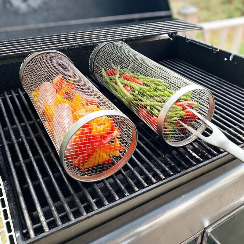 BBQ Grill Basket Made of Stainless Steel for Rolling Cooking