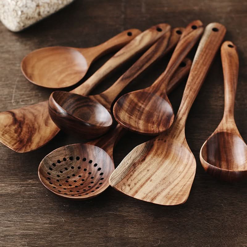 Elegant Teak Wood Utensil Set for Stylish Cooking
