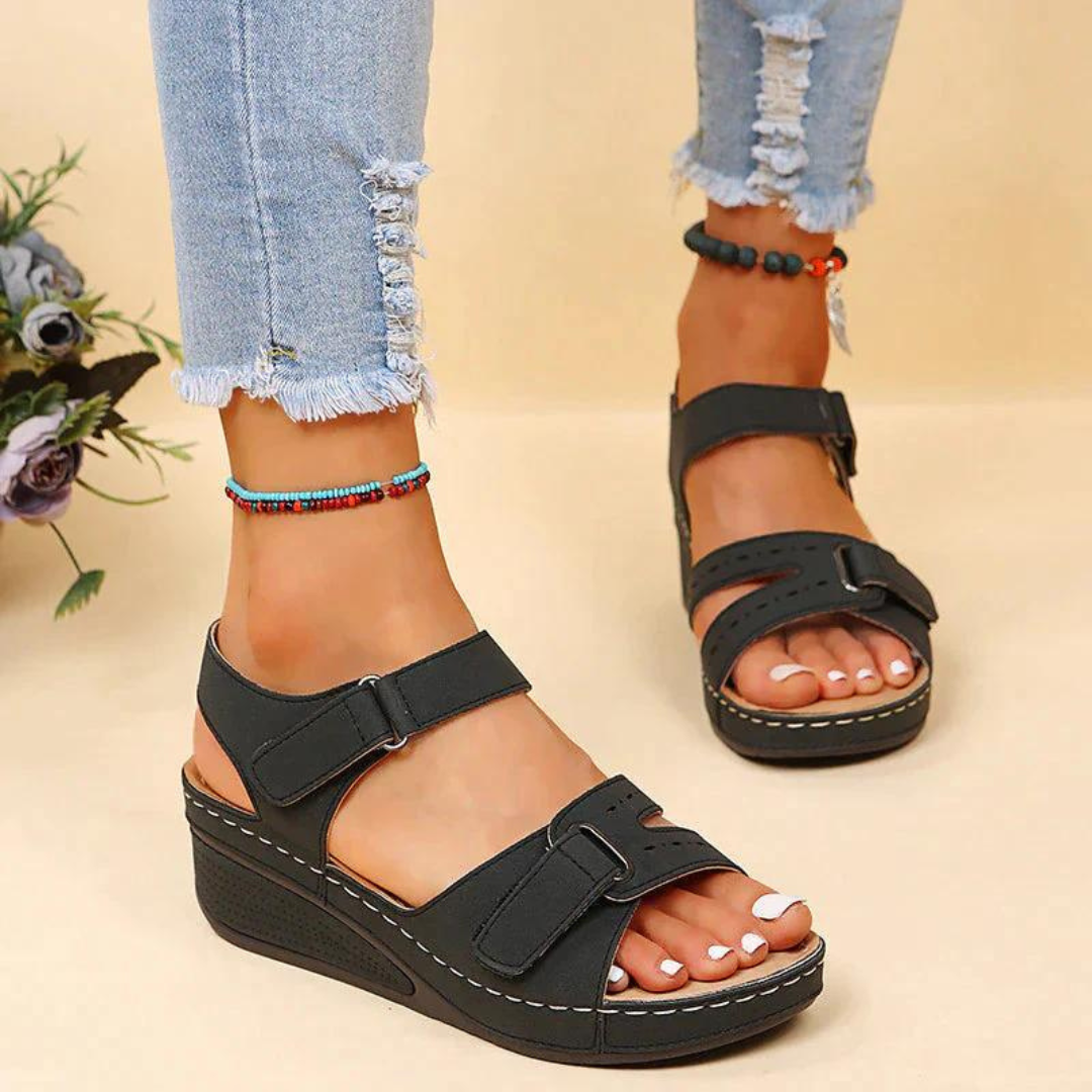Women’s Sandals | Velcro-Strap Platform Wedge | Adjustable Cushioned Footbed | Breathable Comfort