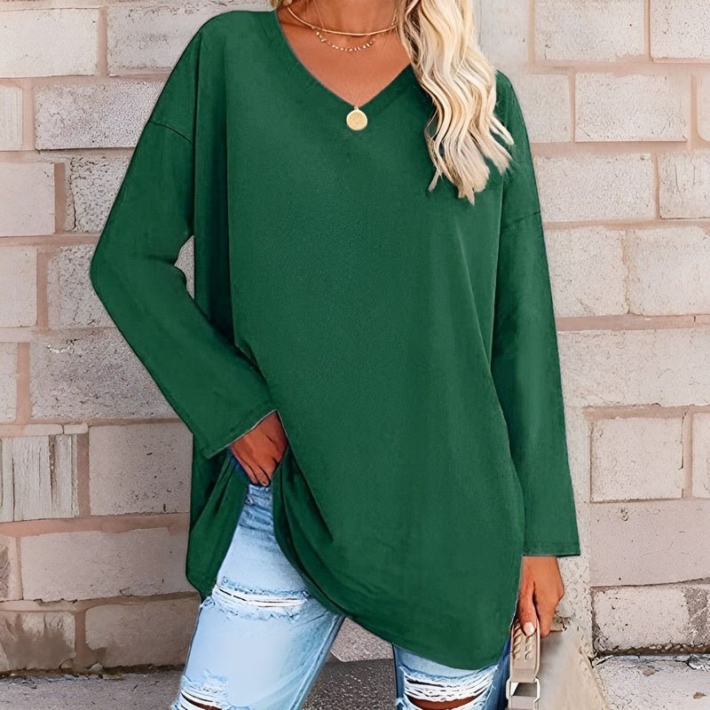 Women’s Long-Sleeve Shirt | Oversized V-Neck Design | Cotton-Polyester Blend | Comfortable Fit