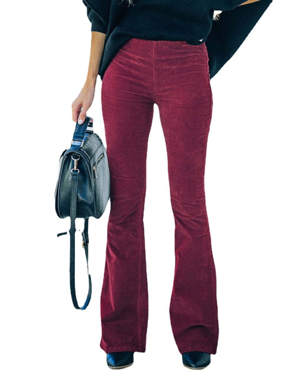 Women’s Flared Pants | Elastic Waist & Corduroy Fabric | Comfortable Fit | Casual Wear