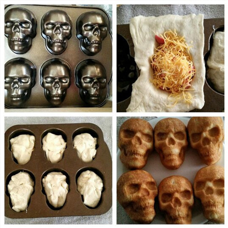 3D Skull Cake Mold for Halloween Baking - Durable Aluminum Design