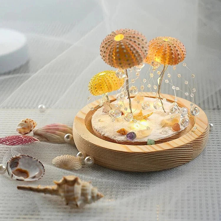 DIY Night Light | Sea Urchin Design | Natural Shell & Gold-Plated Base | Ambient Lighting