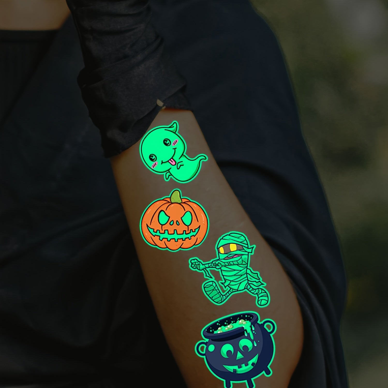 Glow-in-the-Dark Halloween Temporary Tattoos Waterproof Spooky Designs