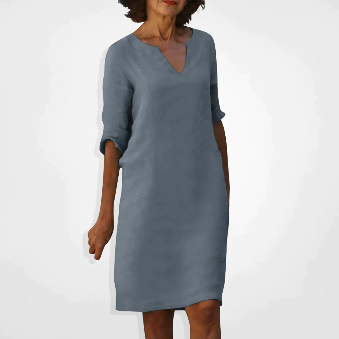 Women’s Dress | V-Neck & Three-Quarter Sleeves | Soft Premium Fabric | Midi Length
