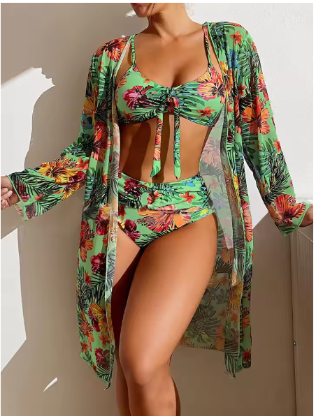 Women’s Two-Piece Bikini Swimsuit Set | Quick-Drying Four-Way Stretch Fabric | Padded & Fully Lined with Removable Pads | Sheer Kimono Cover-Up