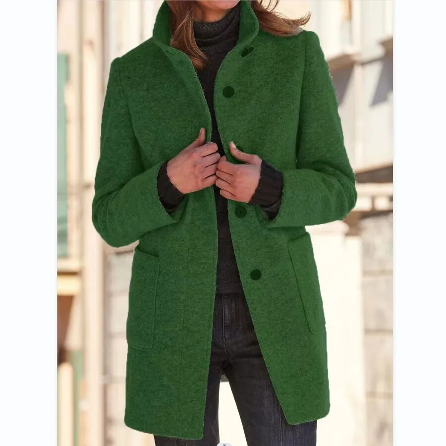 Women's Wool-Blend Overcoat | Premium Wool-Polyester Blend | Front Button Closure | Warm Insulated Design