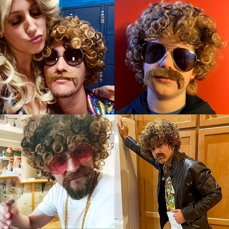 Short Curly Afro Wig Costume with Disco Accessories for Halloween Parties