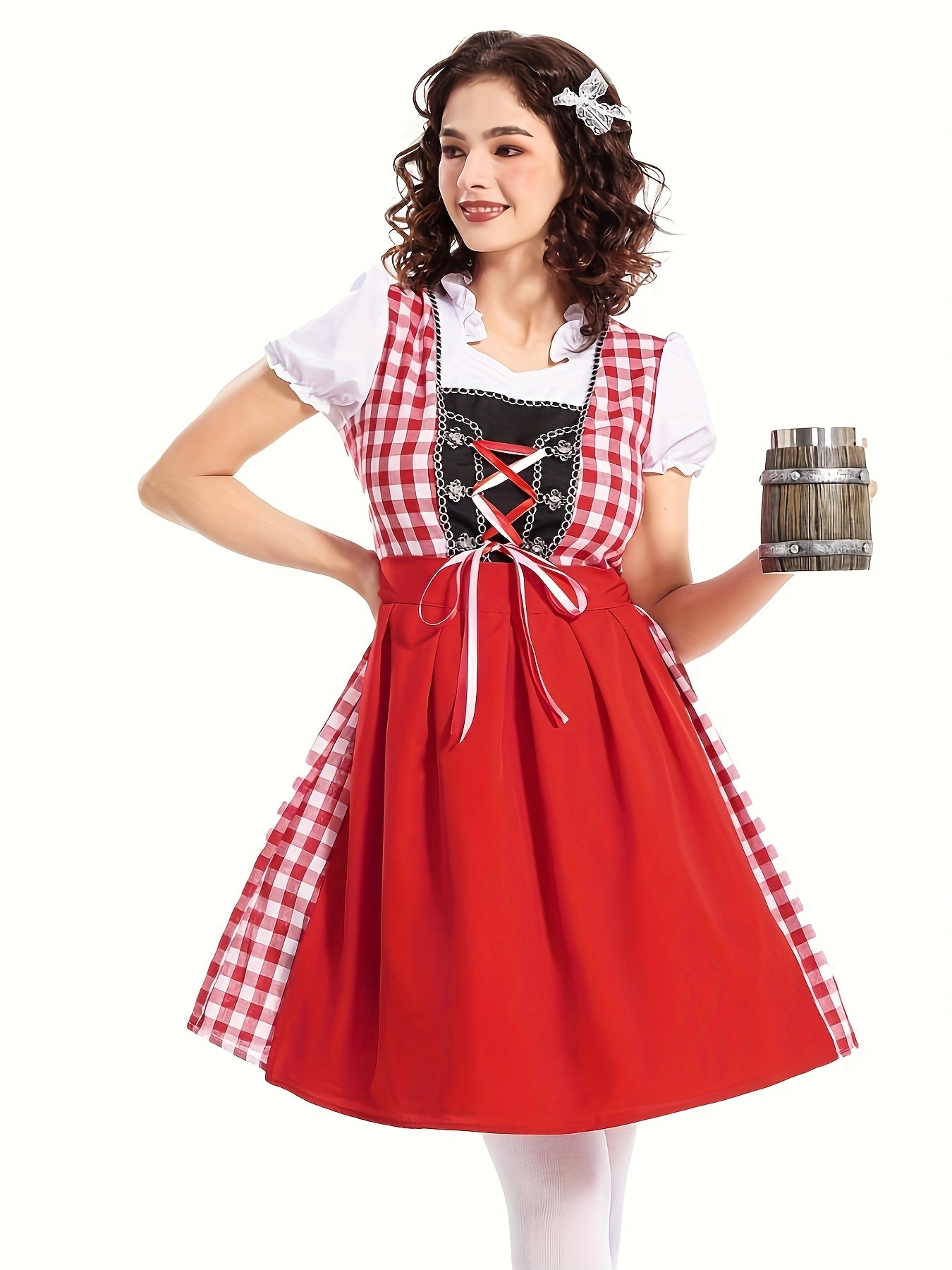 Women's Traditional Oktoberfest Dirndl Dress with Gingham Apron