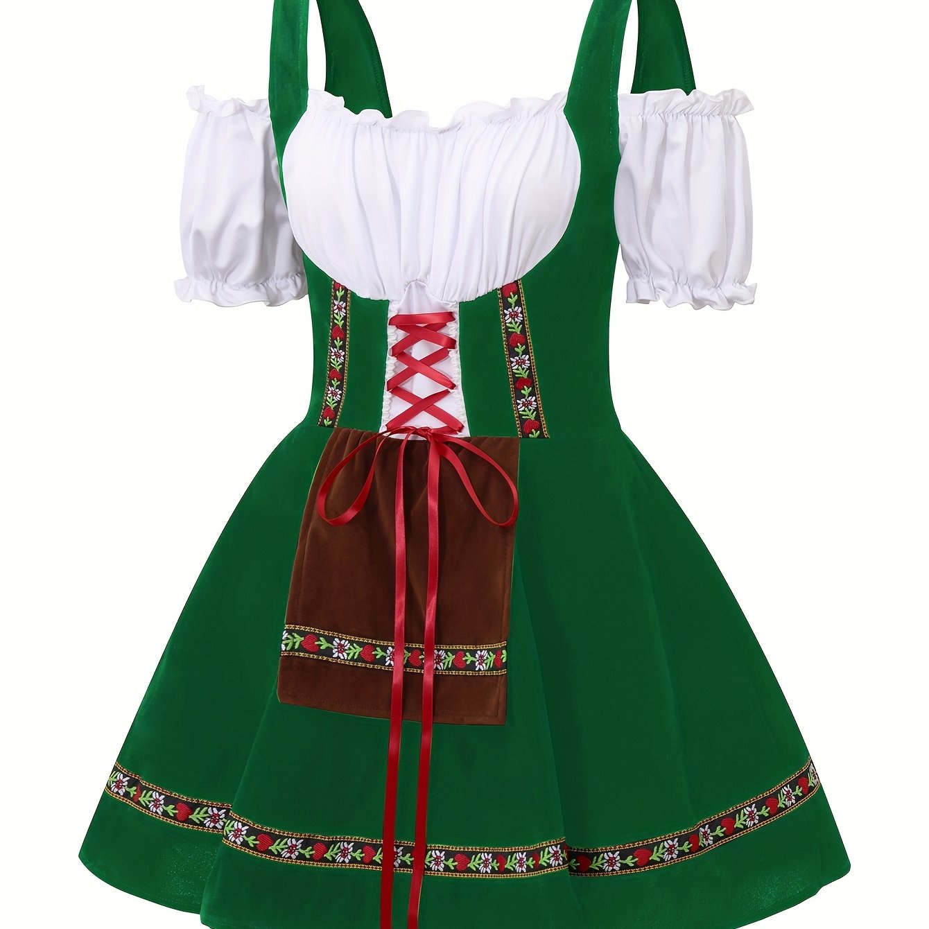 Women's Bavarian Dirndl Dress with Lace-Up Corset for Oktoberfest