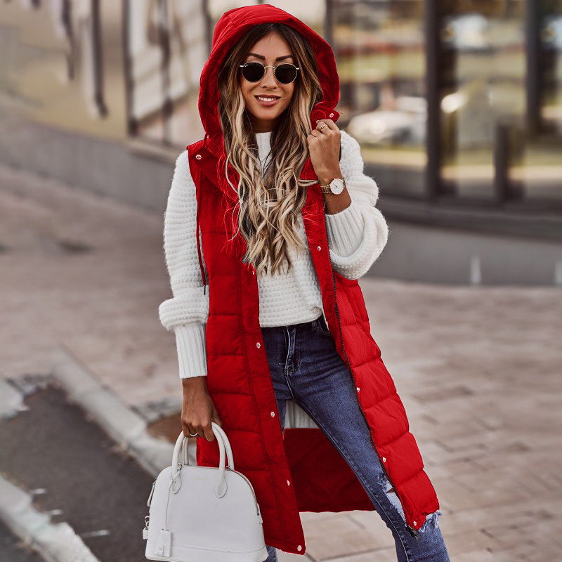 Women’s Sleeveless Vest | Long Quilted Hooded Design | Insulated with Pockets | Comfortable Warmth