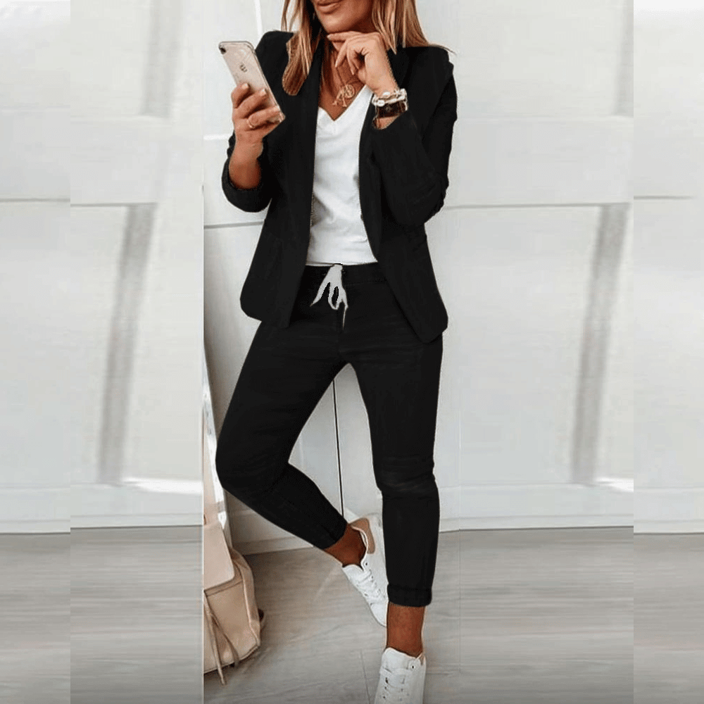 Women’s Blazer and Jogger Pants Set | Classic Blue Tapered Fit | Polyethylene Fabric | Comfortable Coordinated Look
