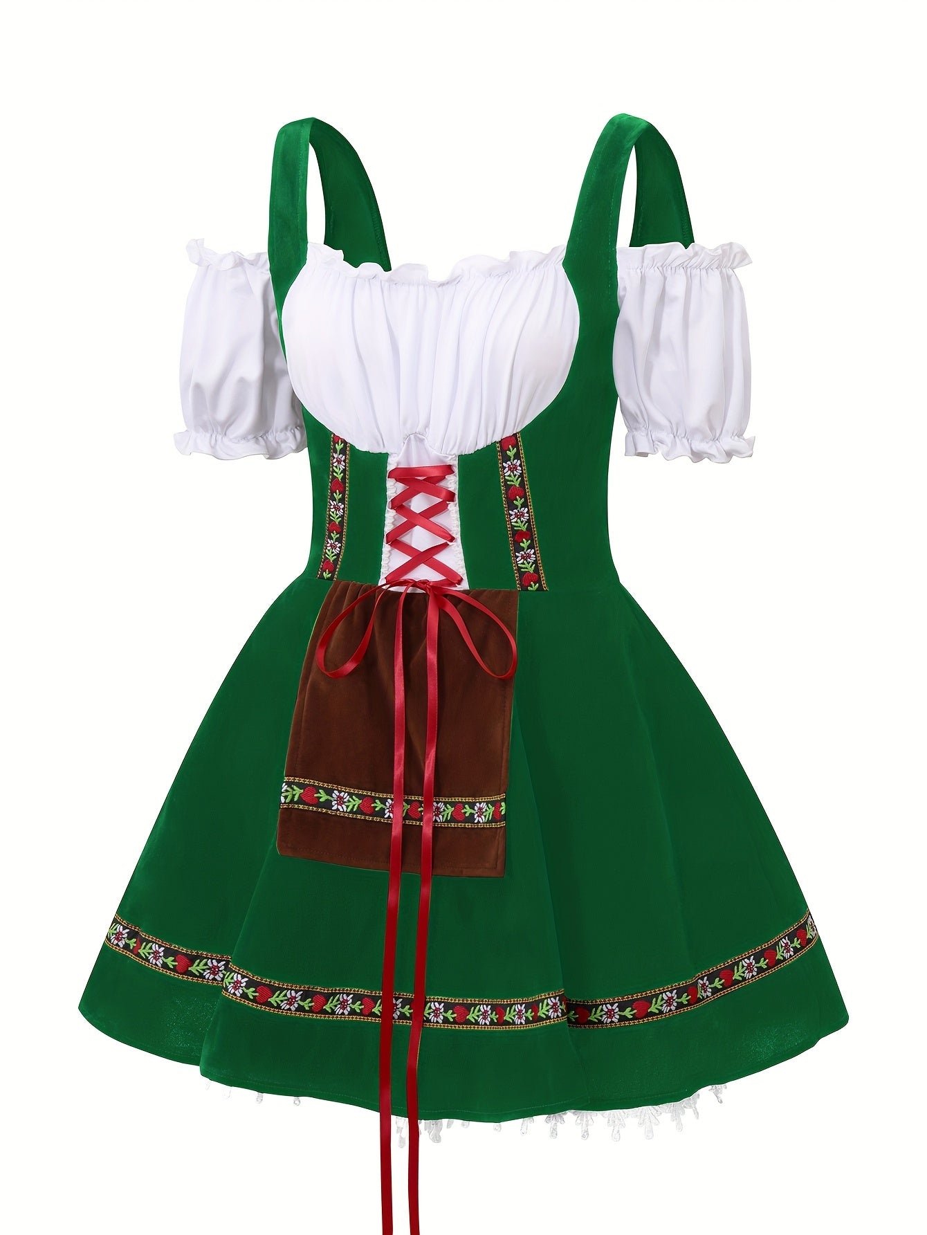 Women's Bavarian Dirndl Dress with Lace-Up Corset for Oktoberfest