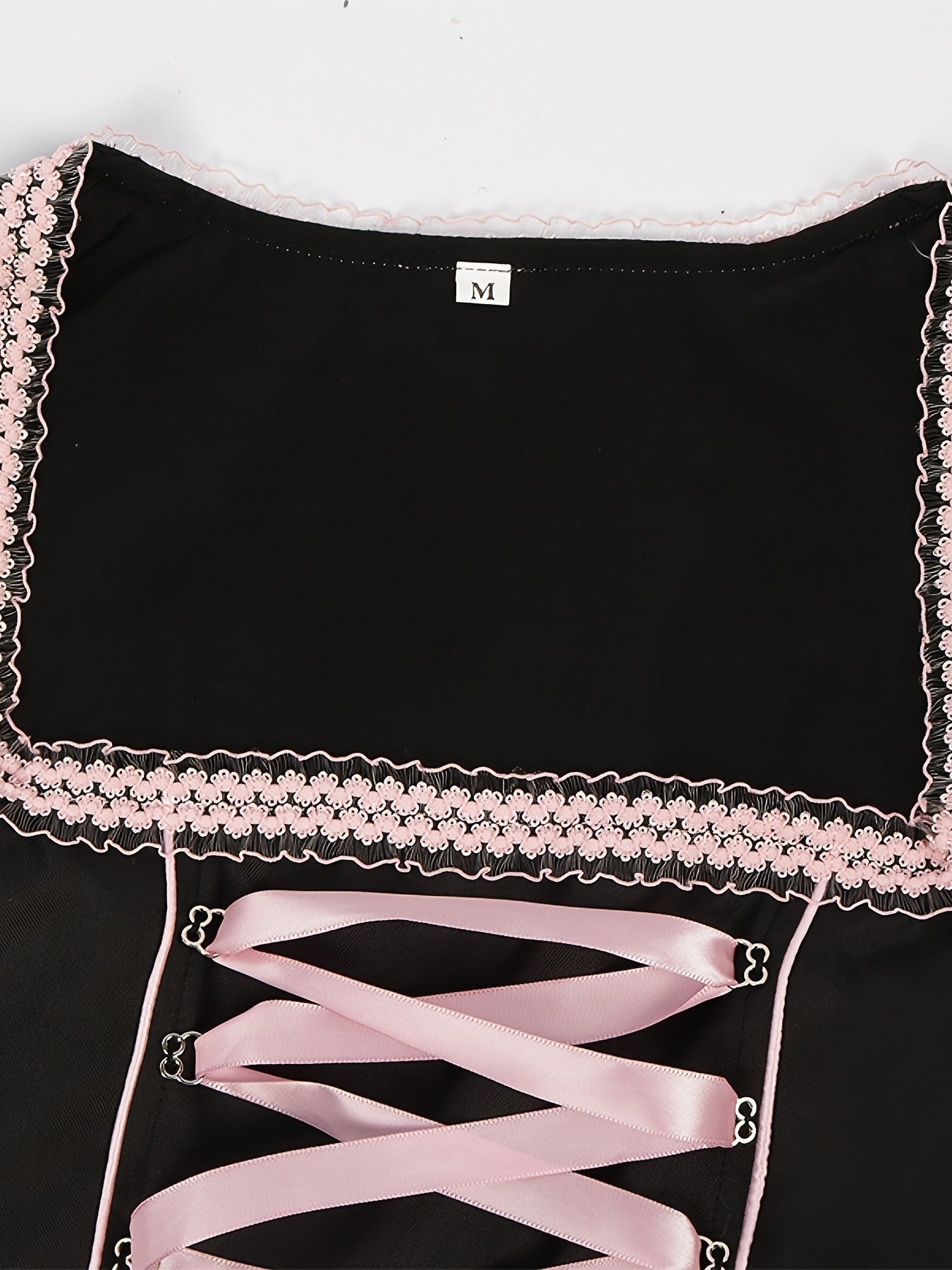 Embroidered Black and Pink Dirndl Dress with Floral Lace for Oktoberfest