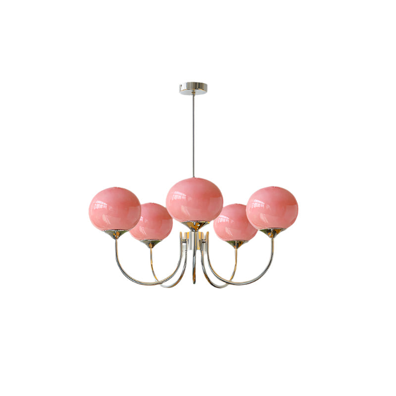 Ceiling Chandelier | Five-Arm with Glass Globe Shades | Adjustable Suspension Rods | Elegant Home Lighting