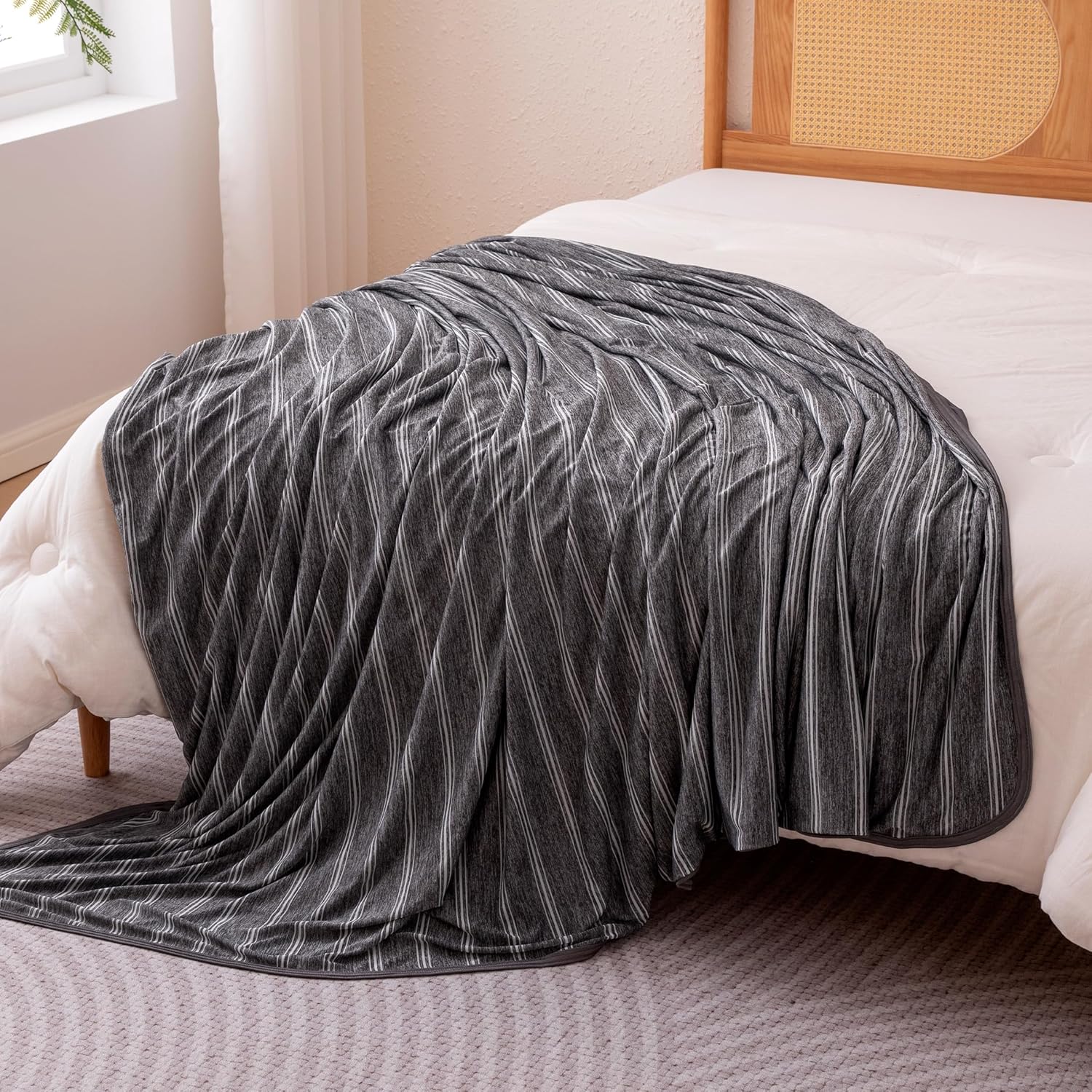 Lightweight Striped Cooling Blanket for Hot Sleepers | Reversible Throw for Bed & Sofa