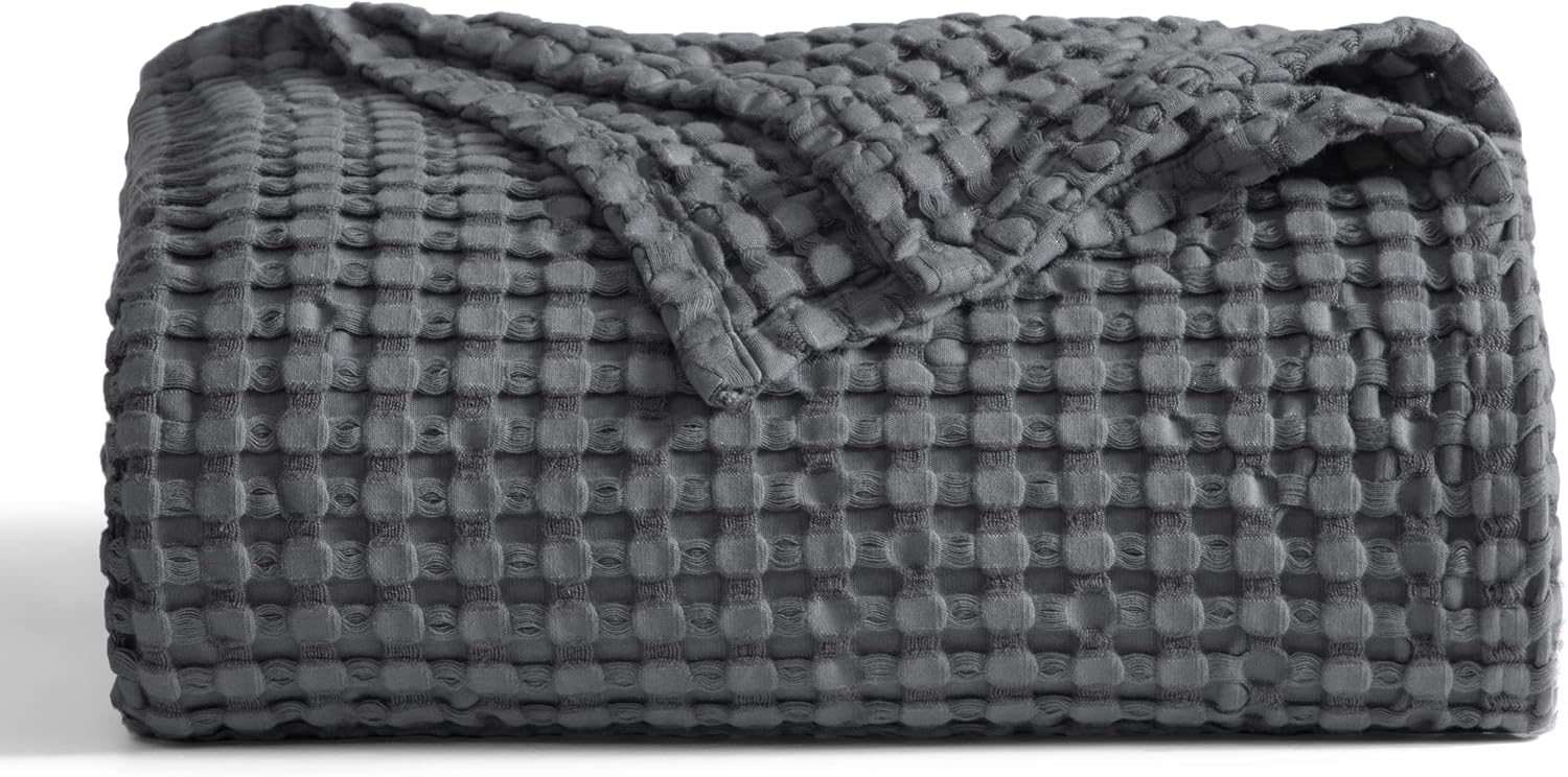 Lightweight Cotton and Bamboo Cooling Waffle Blanket - Queen Size Summer Throw