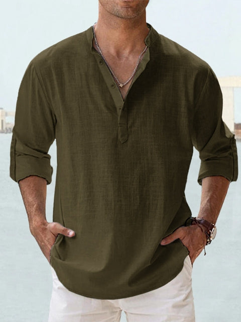 Men's Summer Shirt | Breathable Cotton & Linen Texture | Relaxed Fit & Rolled Sleeves | Versatile Casual Wear
