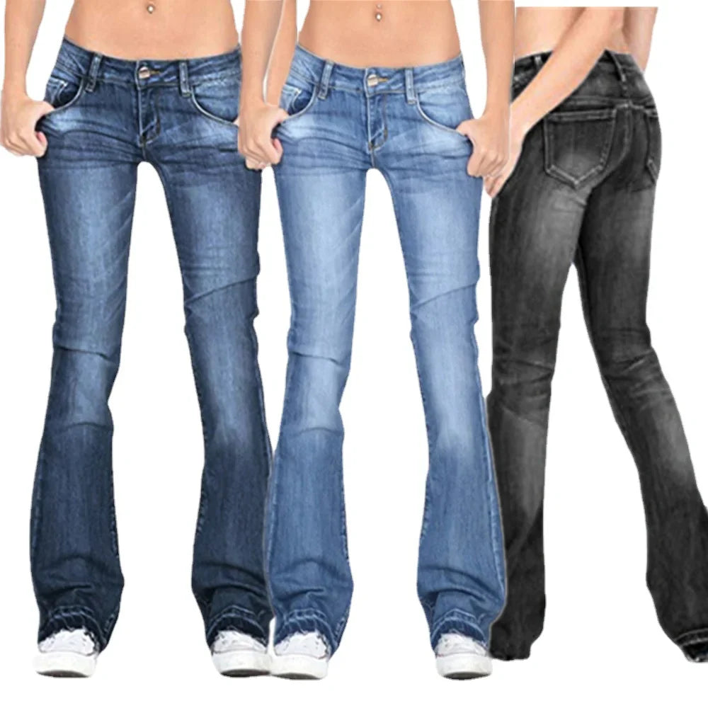 Women’s Low Rise Flared Jeans | Vintage Skinny Bell Bottom | Cotton Blend | Comfortable Fit